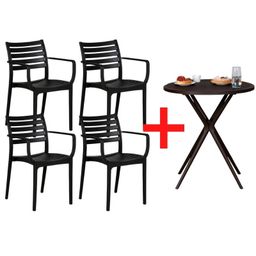 4x Stapelstuhl SLENDER, schwarz + Plastiktisch COFFEE Time GRATIS