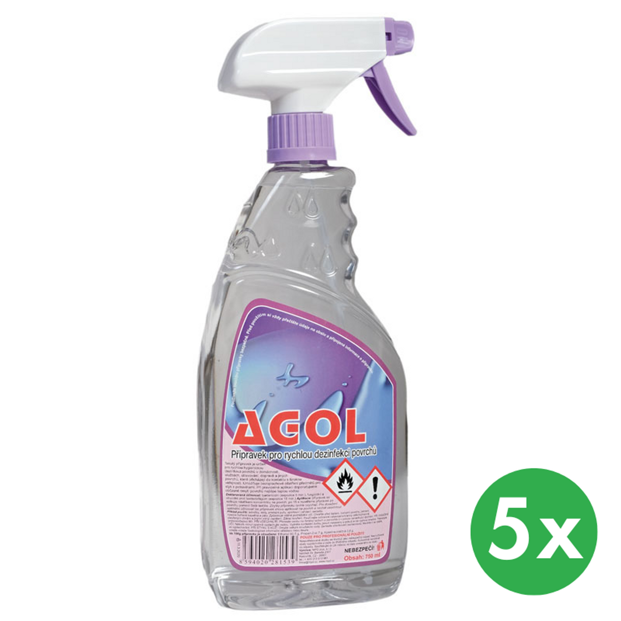 AGOL - Alkoholowy środek dezynfekujący do powierzchni i przedmiotów, 5x 750 ml