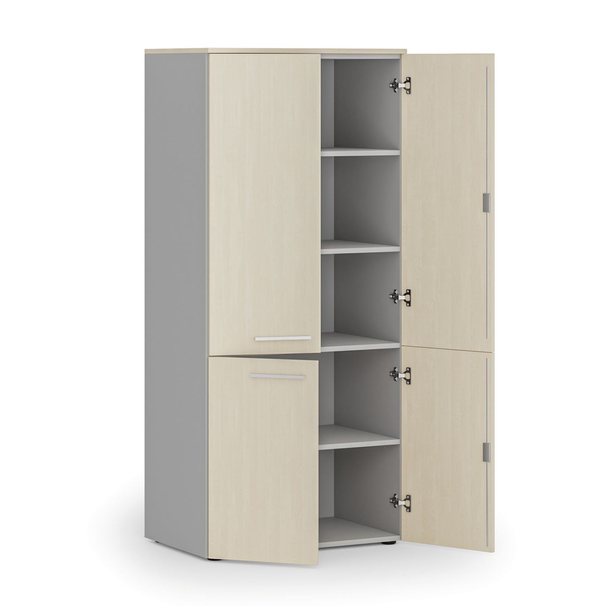 Aktenschrank mit geteilten Türen PRIMO GRAY, 1781 x 800 x 500 mm, grau/Birke