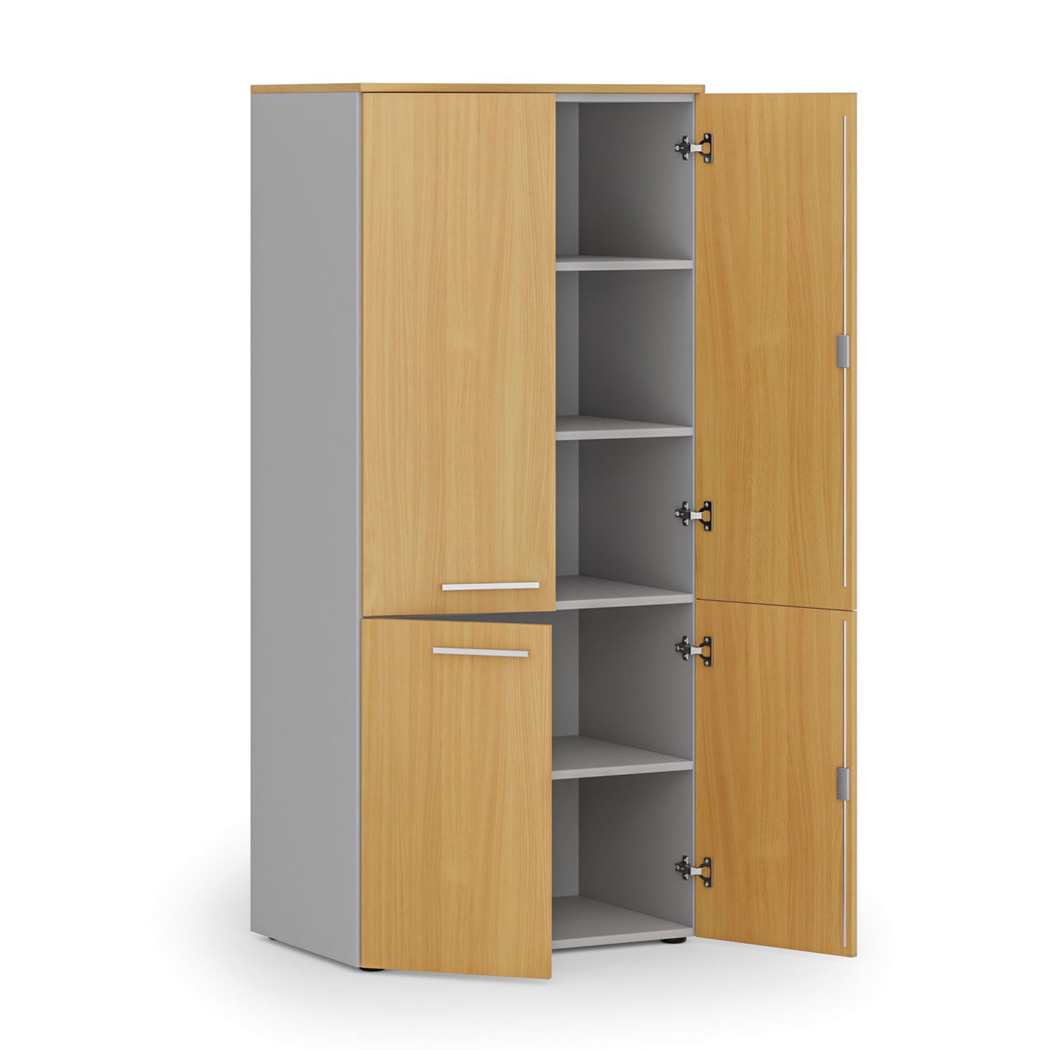 Aktenschrank mit geteilten Türen PRIMO GRAY, 1781 x 800 x 500 mm, grau/Buche