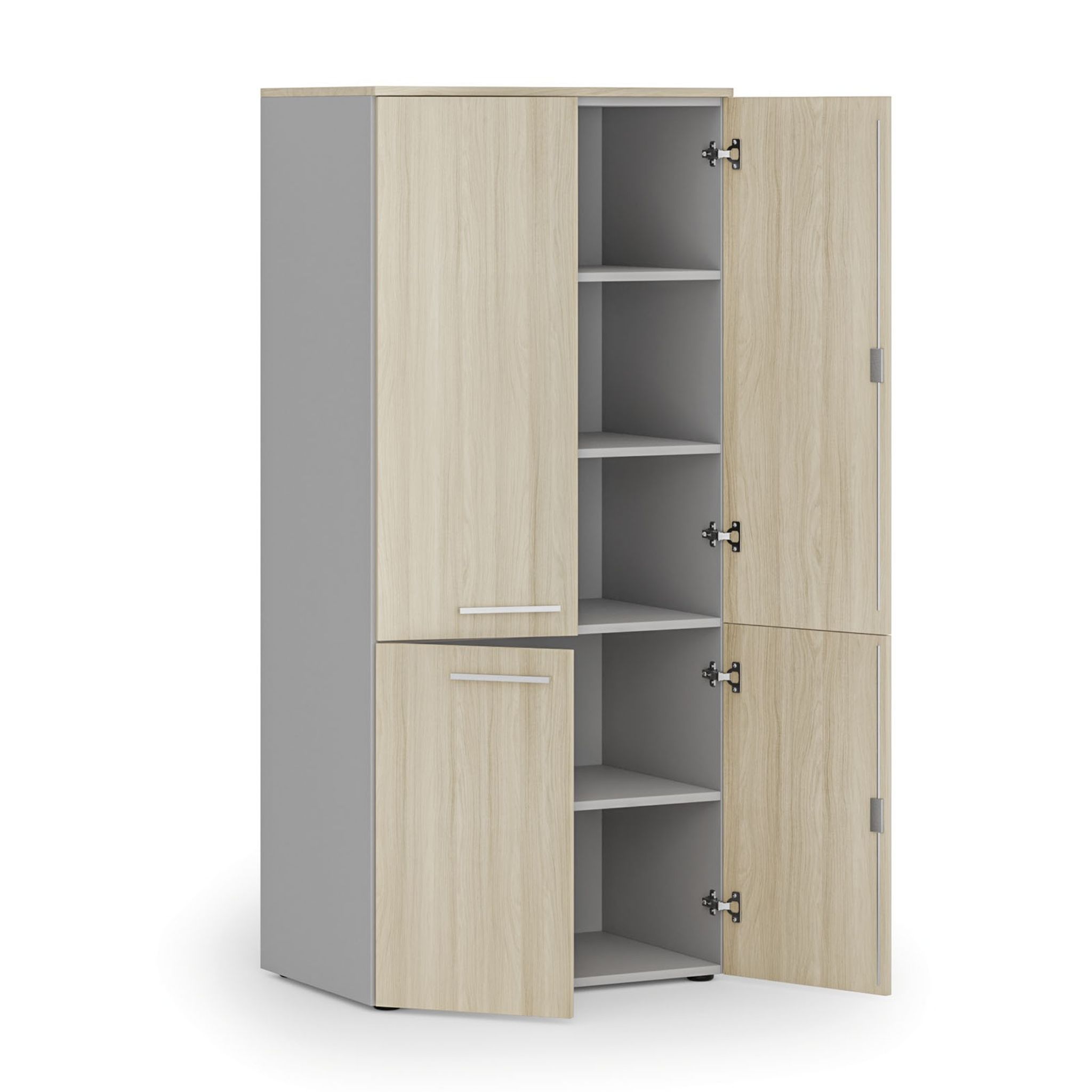 Aktenschrank mit geteilten Türen PRIMO GRAY, 1781 x 800 x 500 mm, grau/Eiche natur