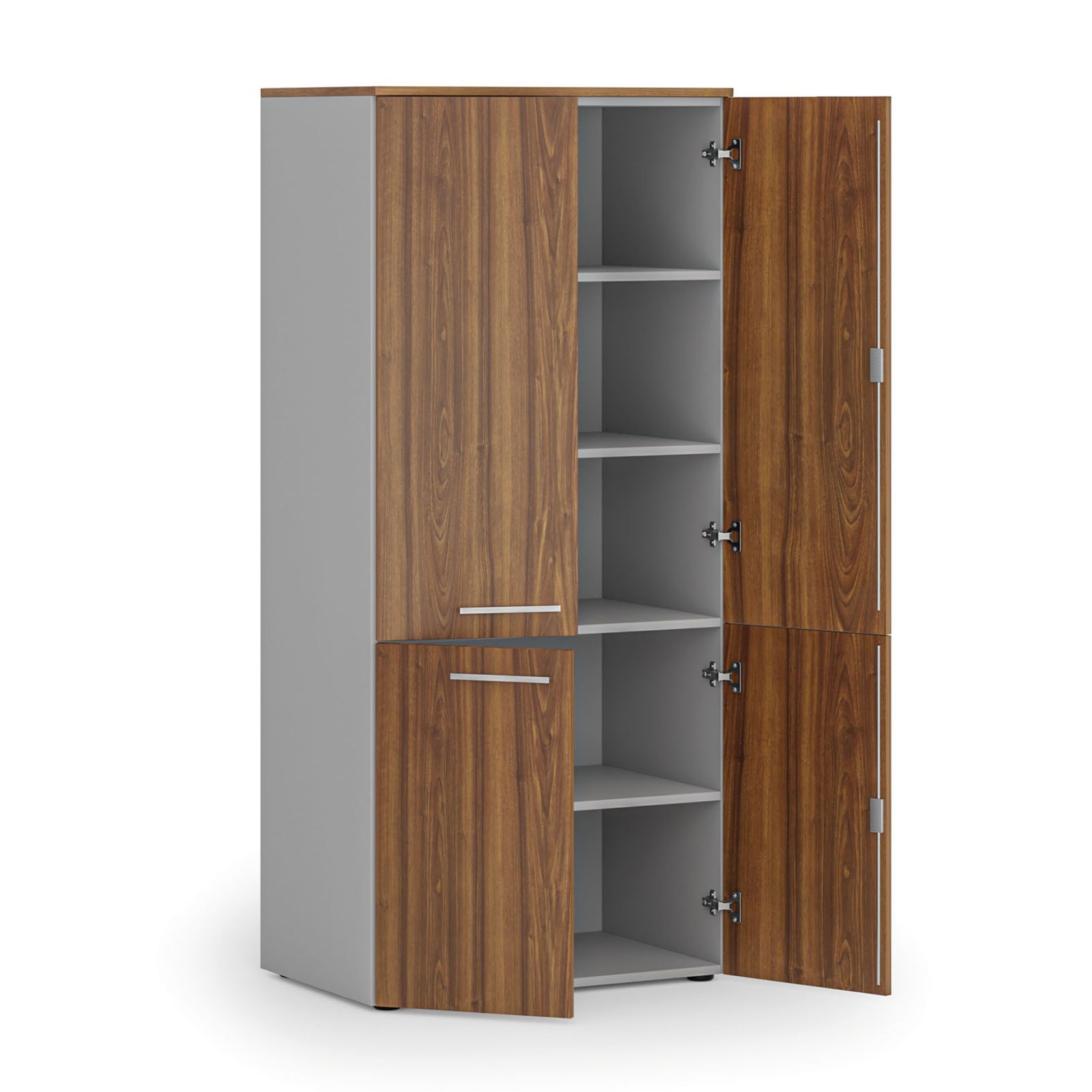 Aktenschrank mit geteilten Türen PRIMO GRAY, 1781 x 800 x 500 mm, grau/Nussbaum