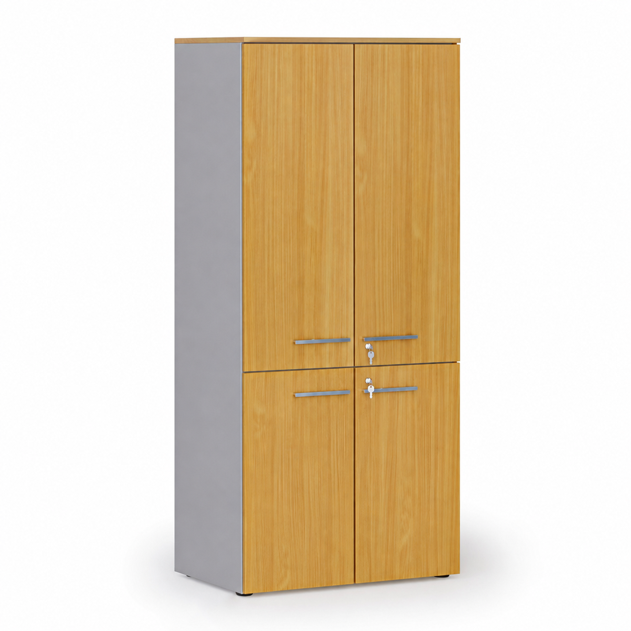 Aktenschrank mit geteilten Türen PRIMO GRAY, 800 x 500 x 1781 mm, grau/Buche