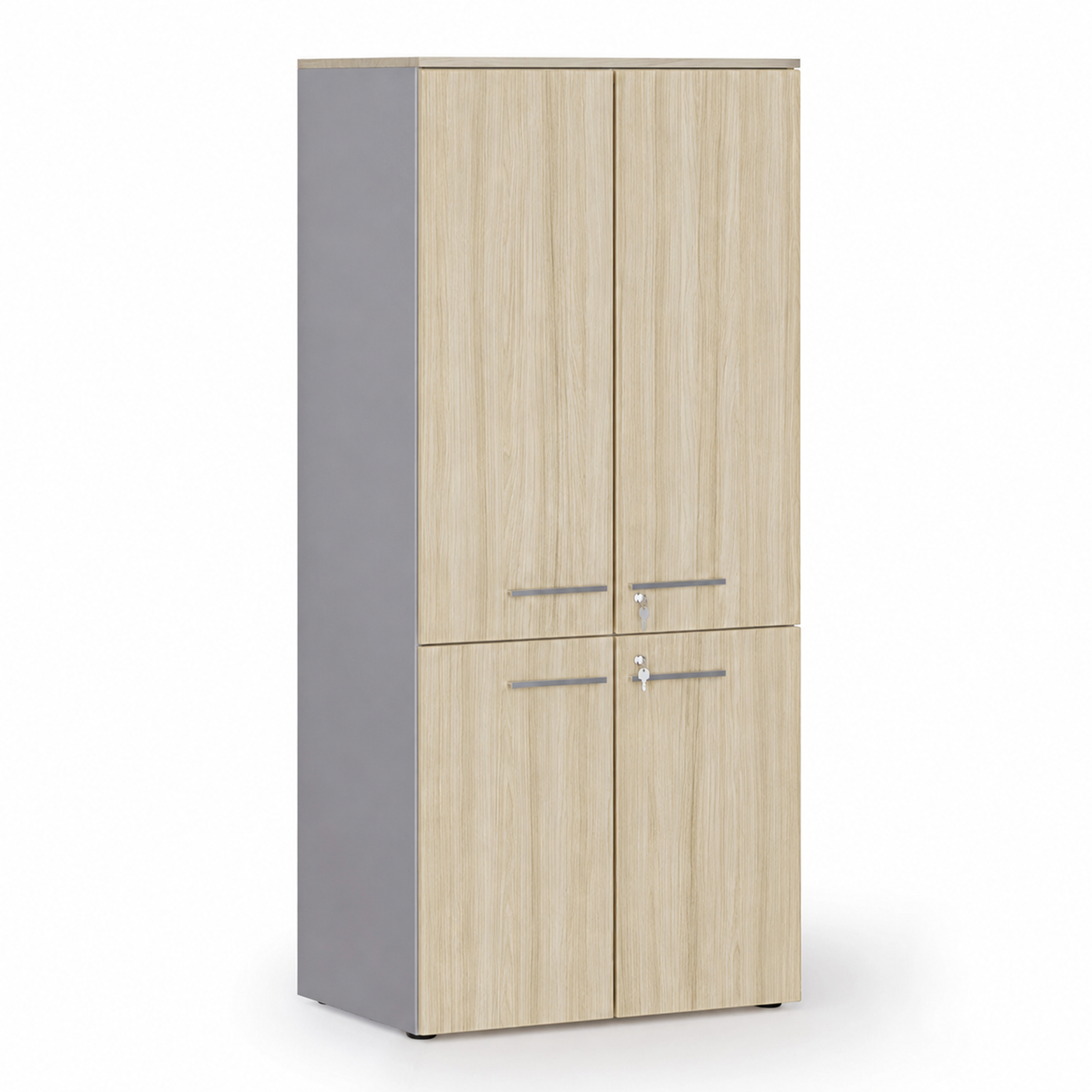 Aktenschrank mit geteilten Türen PRIMO GRAY, 800 x 500 x 1781 mm, grau/Eiche natur
