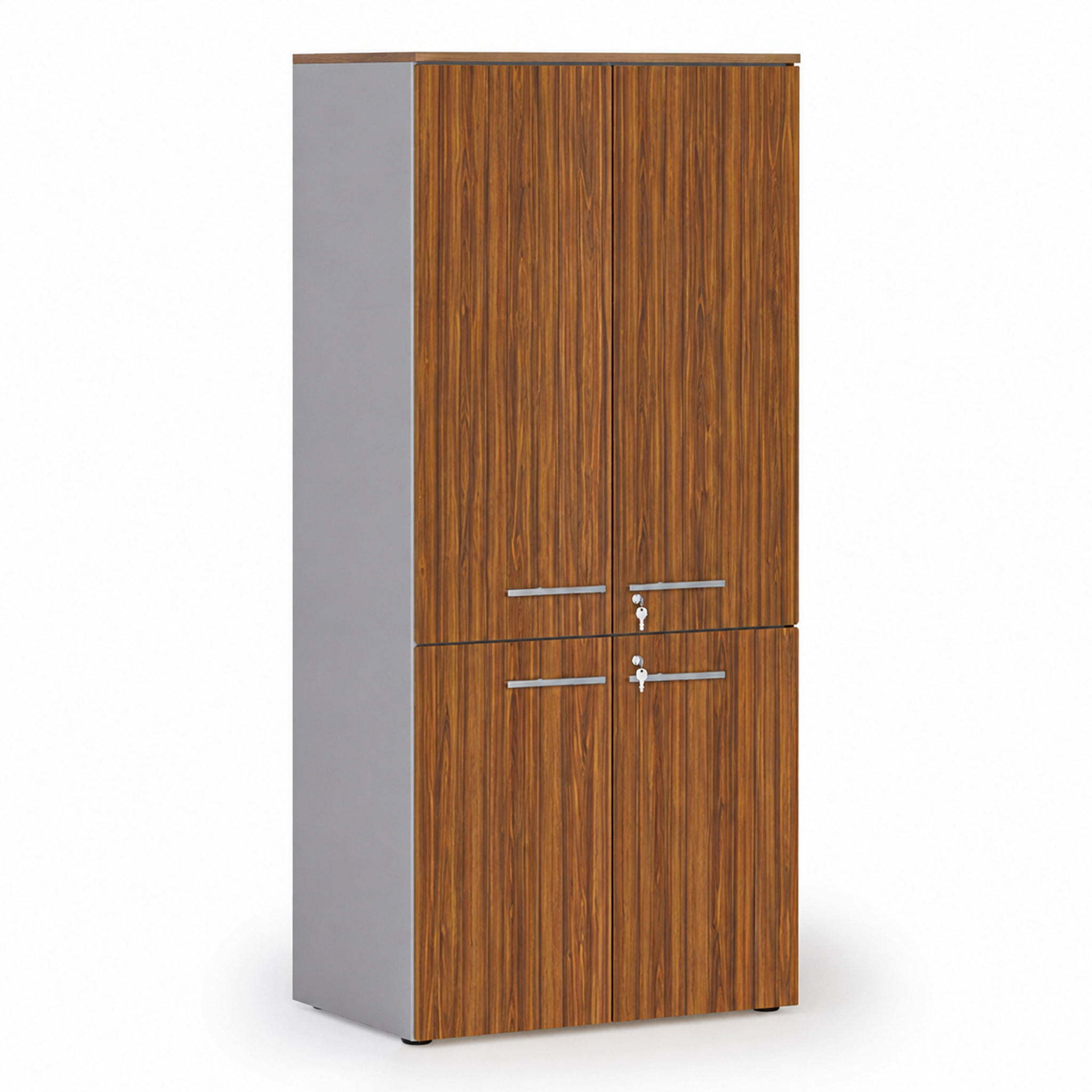 Aktenschrank mit geteilten Türen PRIMO GRAY, 800 x 500 x 1781 mm, grau/Nussbaum