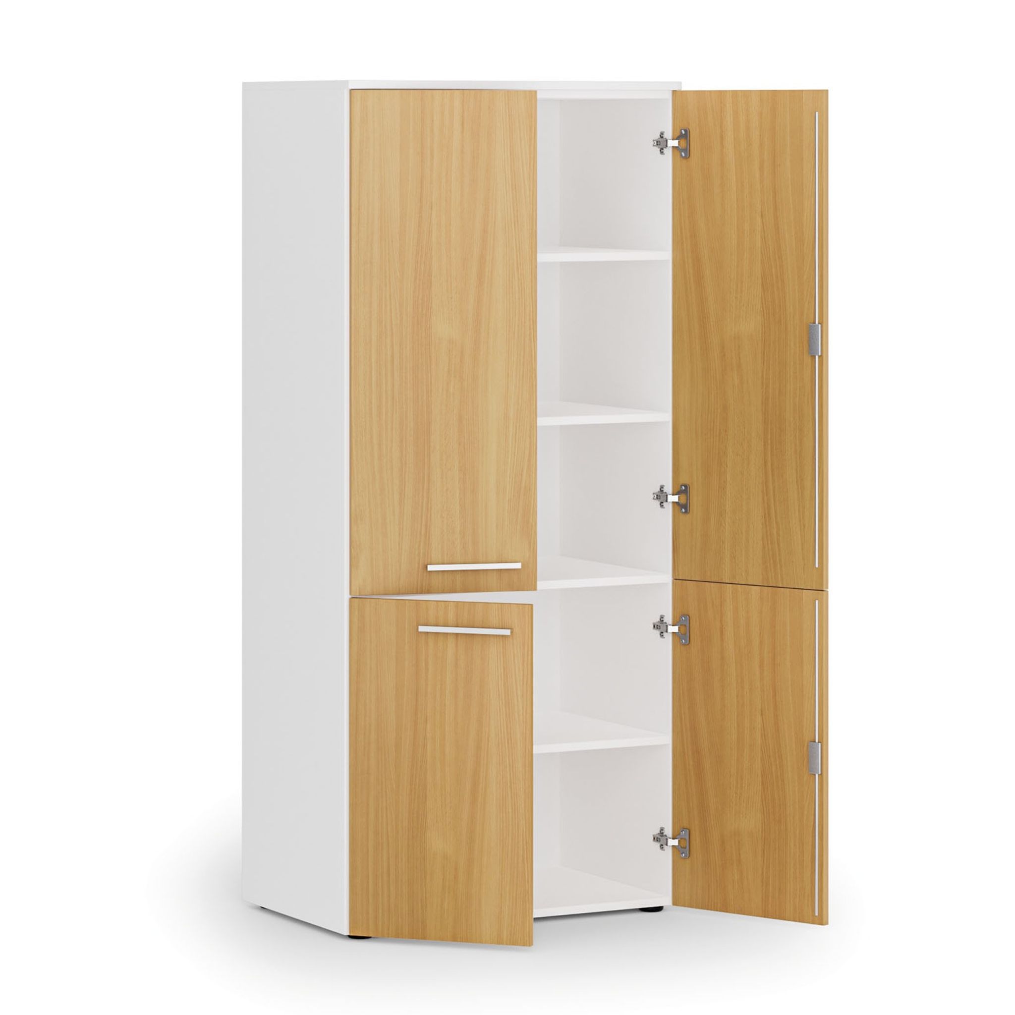 Aktenschrank mit geteilten Türen PRIMO WHITE, 1781 x 800 x 500 mm, weiß/Buche