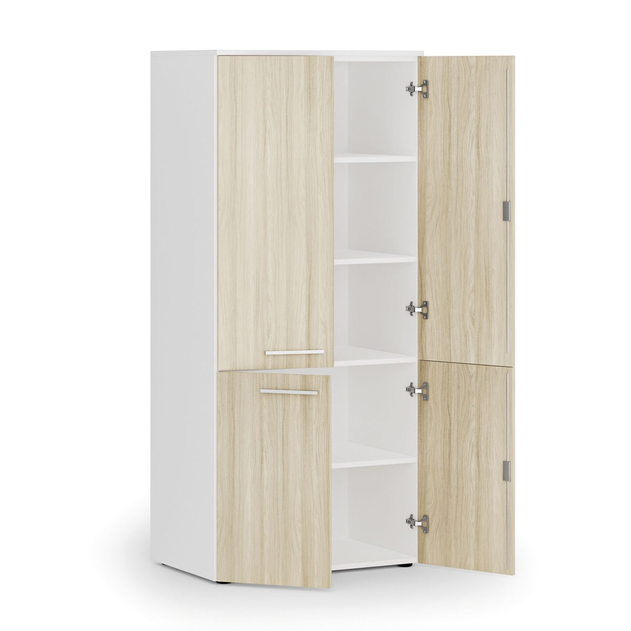 Aktenschrank mit geteilten Türen PRIMO WHITE, 1781 x 800 x 500 mm, weiß/Eiche natur