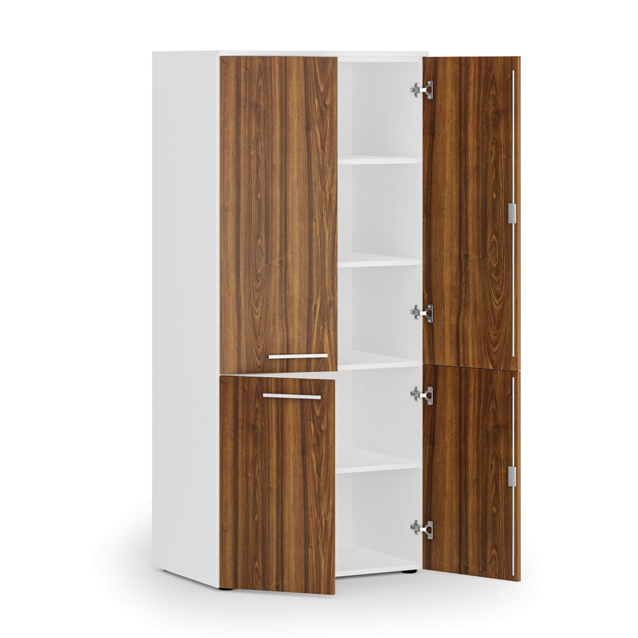 Aktenschrank mit geteilten Türen PRIMO WHITE, 1781 x 800 x 500 mm, weiß/Nussbaum