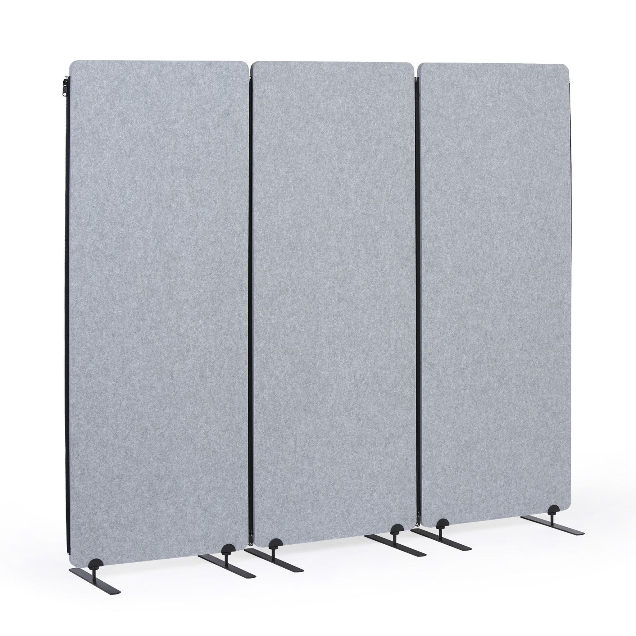 Akustický paraván, deliaca stena 160 x 60 cm, 3 ks v balení, 100% polyester, spojiteľná na zips, sivá