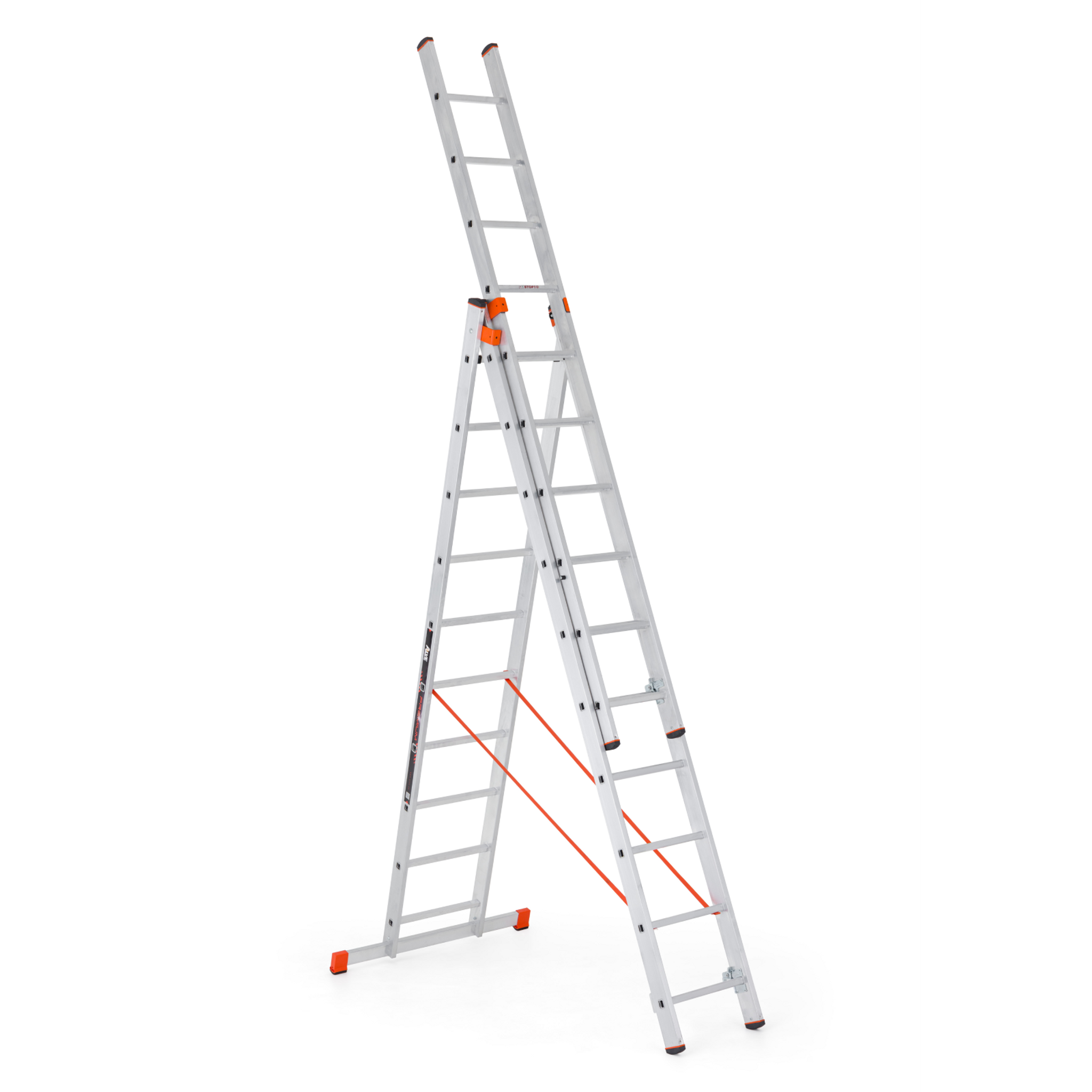 Aluminium-Dreiteilige Leiter ALVE PREMIUM mit Trittstufen, 3x8 Sprosen, Länge 5,25 m