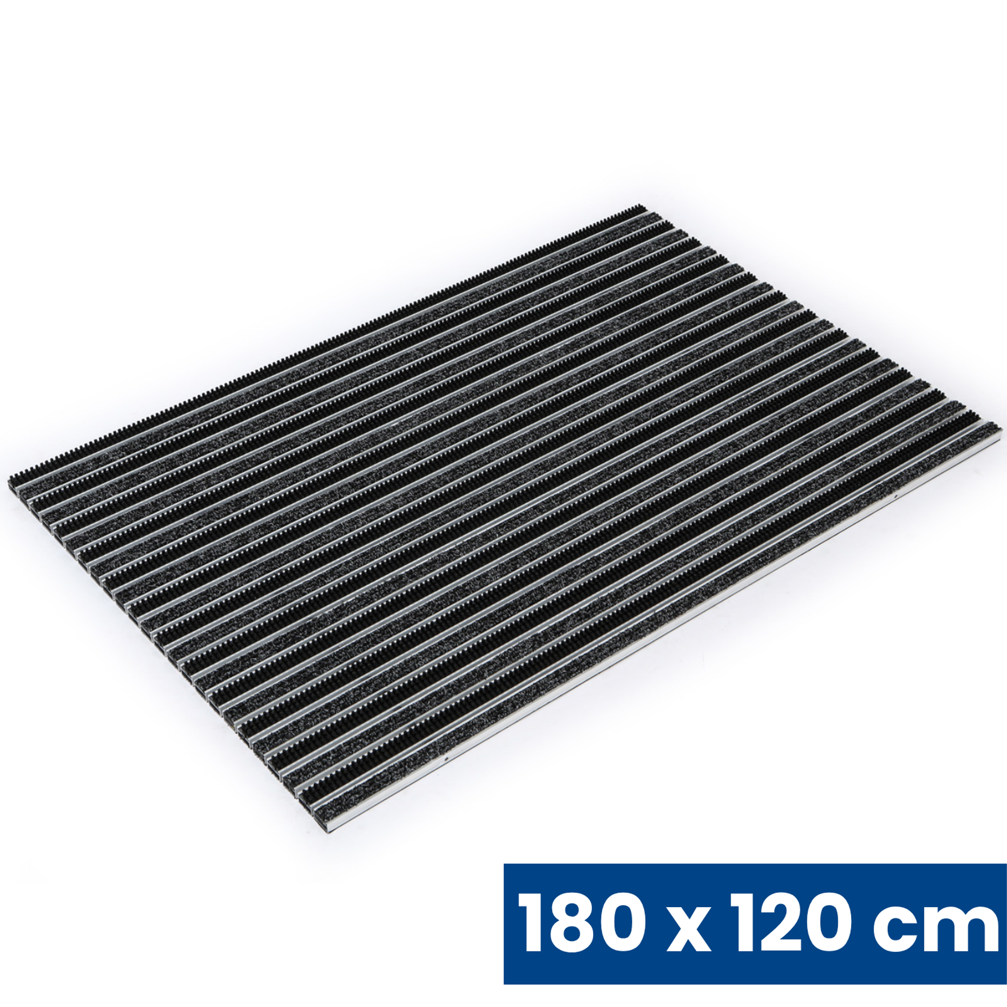 Aluminium-Schmutzfangmatte mit Bürstenleisten und Teppicheinsatz, 180 x 120 cm, Schwarz