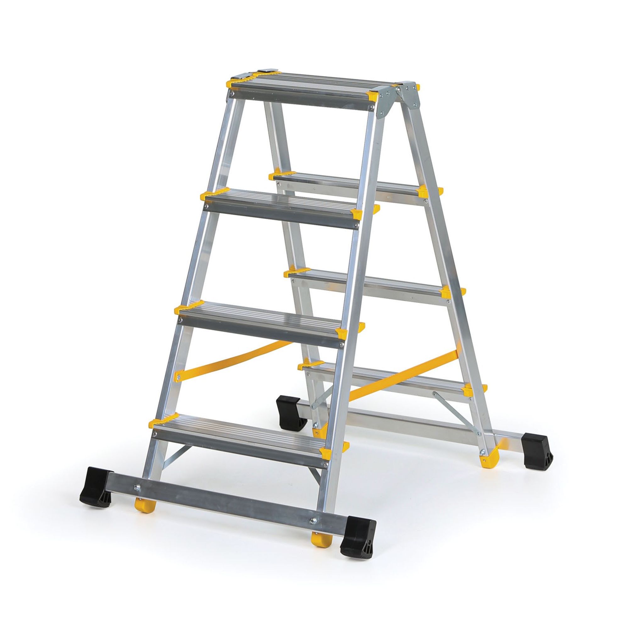 ALVE EUROSTYL doppelseitige Aluminiumtreppe mit Stabilisator, 2 x 4 Stufen, Höhe 0,84 m