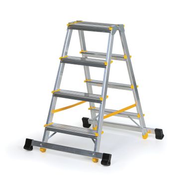 ALVE EUROSTYL doppelseitige Aluminiumtreppe mit Stabilisator, 2 x 4 Stufen, Höhe 0,84 m