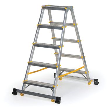 ALVE EUROSTYL doppelseitige Aluminiumtreppe mit Stabilisator, 2 x 5 Stufen, Höhe 1,04 m