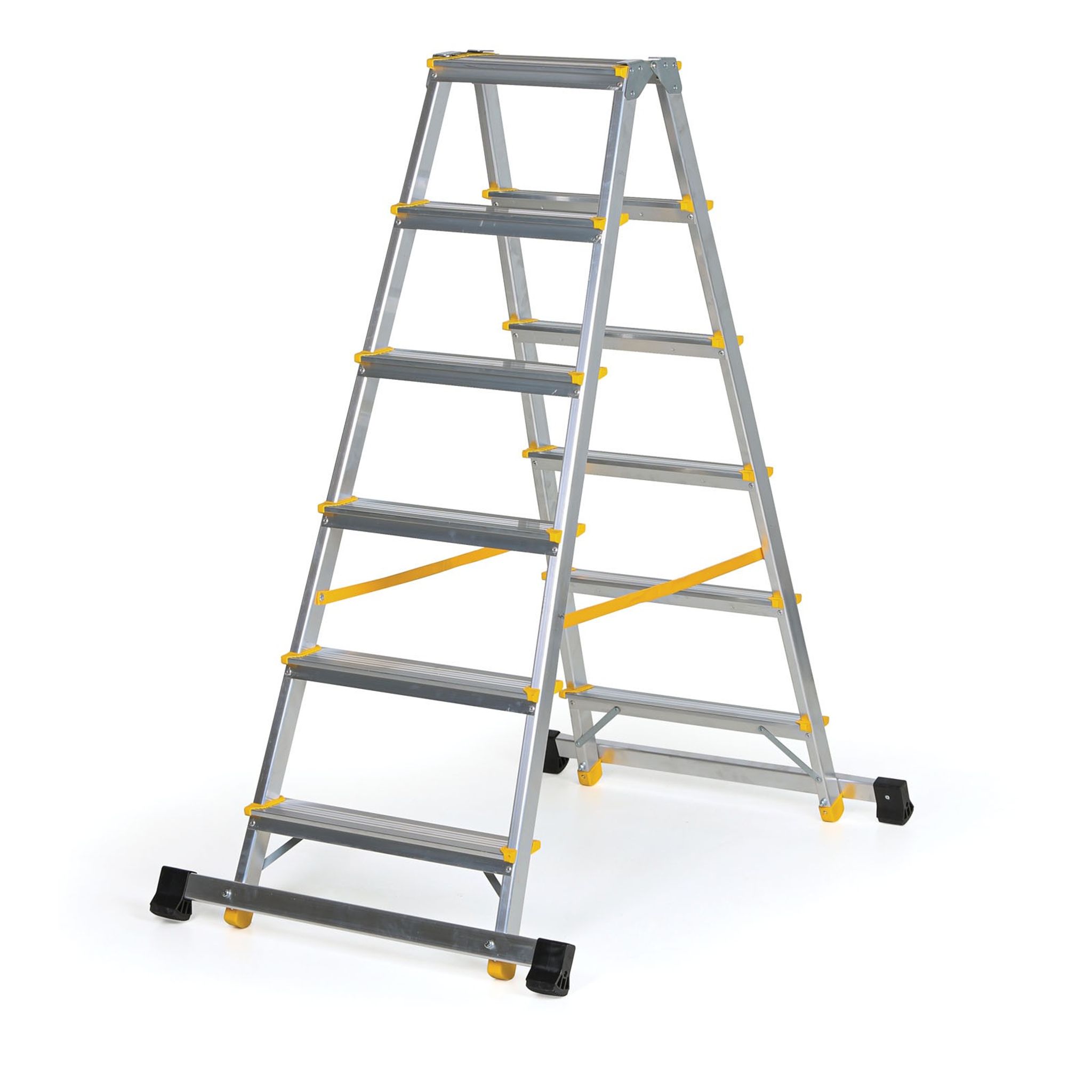 ALVE EUROSTYL doppelseitige Aluminiumtreppe mit Stabilisator, 2 x 6 Stufen, Höhe 1,26 m