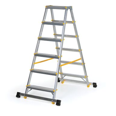 ALVE EUROSTYL doppelseitige Aluminiumtreppe mit Stabilisator, 2 x 6 Stufen, Höhe 1,26 m