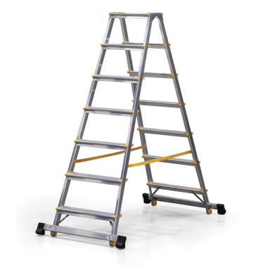 ALVE EUROSTYL doppelseitige Aluminiumtreppe mit Stabilisator, 2 x 7 Stufen, Höhe 1,46 m