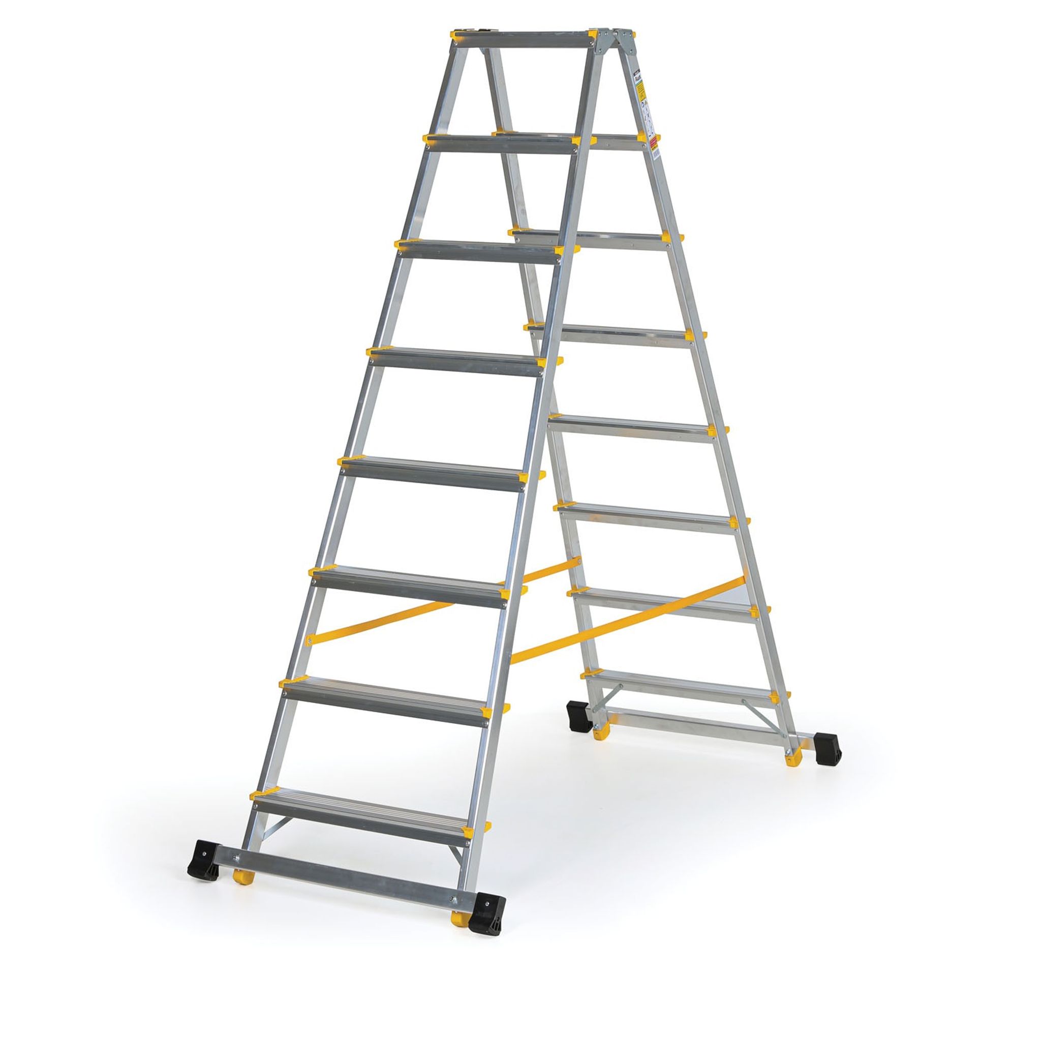ALVE EUROSTYL doppelseitige Aluminiumtreppe mit Stabilisator, 2 x 8 Stufen, Höhe 1,68 m