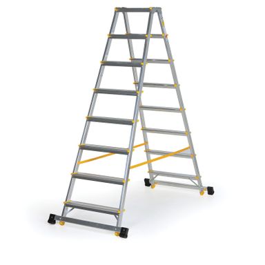 ALVE EUROSTYL doppelseitige Aluminiumtreppe mit Stabilisator, 2 x 8 Stufen, Höhe 1,68 m