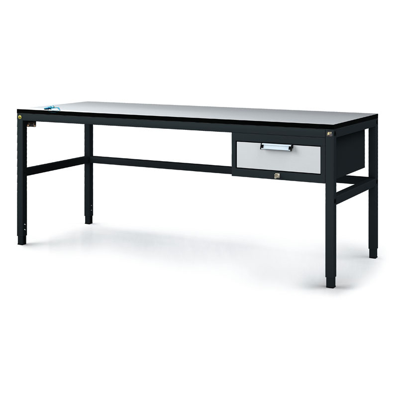 Fotografia produktu: Antistatický dielenský ESD stôl, 1 zásuvkový box na náradie, 1800x800x745-985 mm
