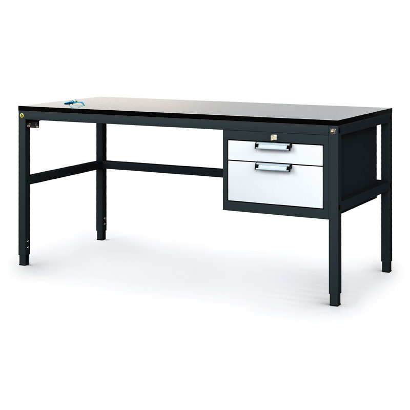 Fotografia produktu: Antistatický dielenský ESD stôl, 2 zásuvkový box na náradie, 1600x800x745-985 mm