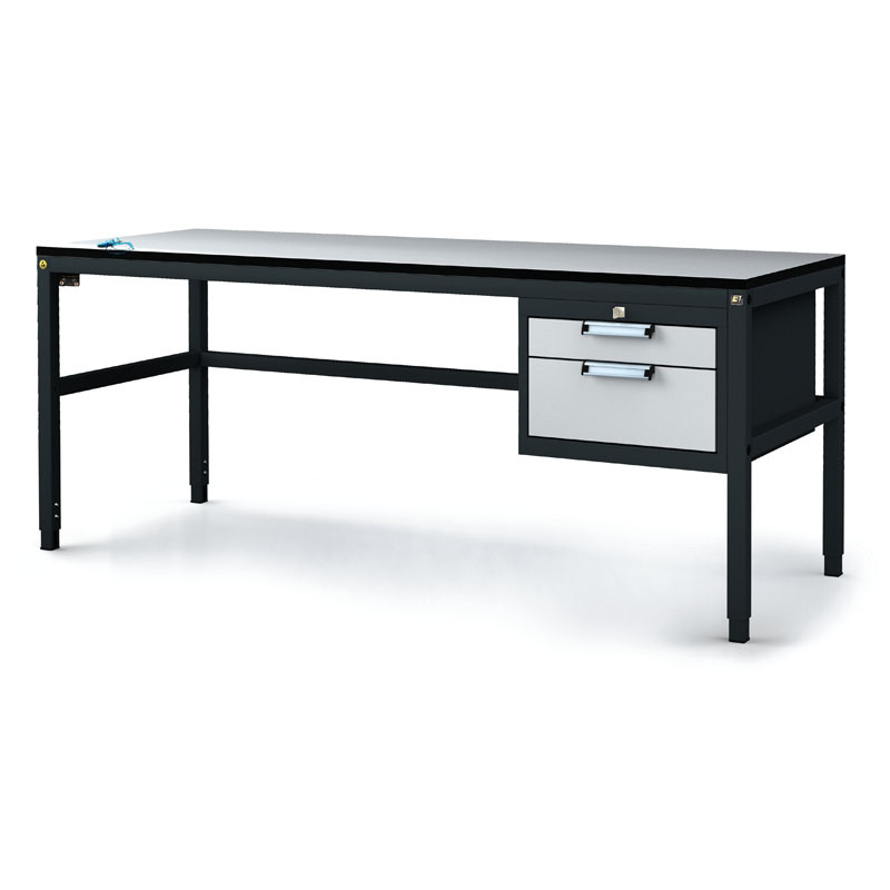 Fotografia produktu: Antistatický dielenský ESD stôl, 2 zásuvkový box na náradie, 1800x800x745-985 mm
