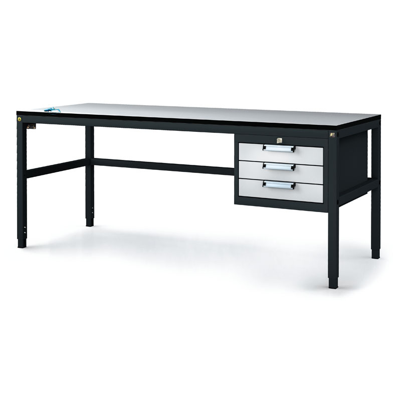 Fotografia produktu: Antistatický dielenský ESD stôl, 3 zásuvkový box na náradie, 1800x800x745-985 mm