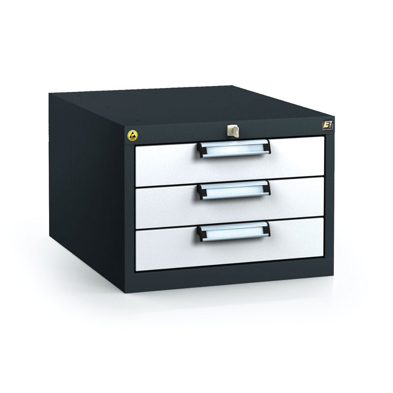 Fotografia produktu: Antistatický závesný ESD box pre pracovné stoly 351 x 480 x 600 mm, 3 zásuvky