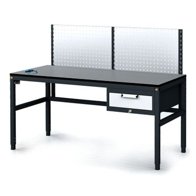 Antistatische ESD-Werkbank mit Lochplatte, 1 Werkzeugkasten mit Schubladen, 1600x800x745-985 mm