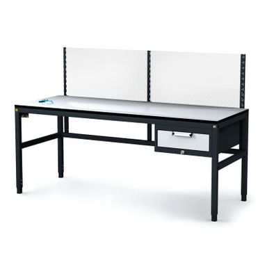 Antistatische ESD-Werkbank mit Lochplatte, 1 Werkzeugkasten mit Schubladen, 1800x800x745-985 mm