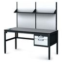 Antistatische ESD-Werkbank mit Lochplatte und Regalböden, 2 Werkzeugkästen mit Schubladen, 1600x800x745-985 mm