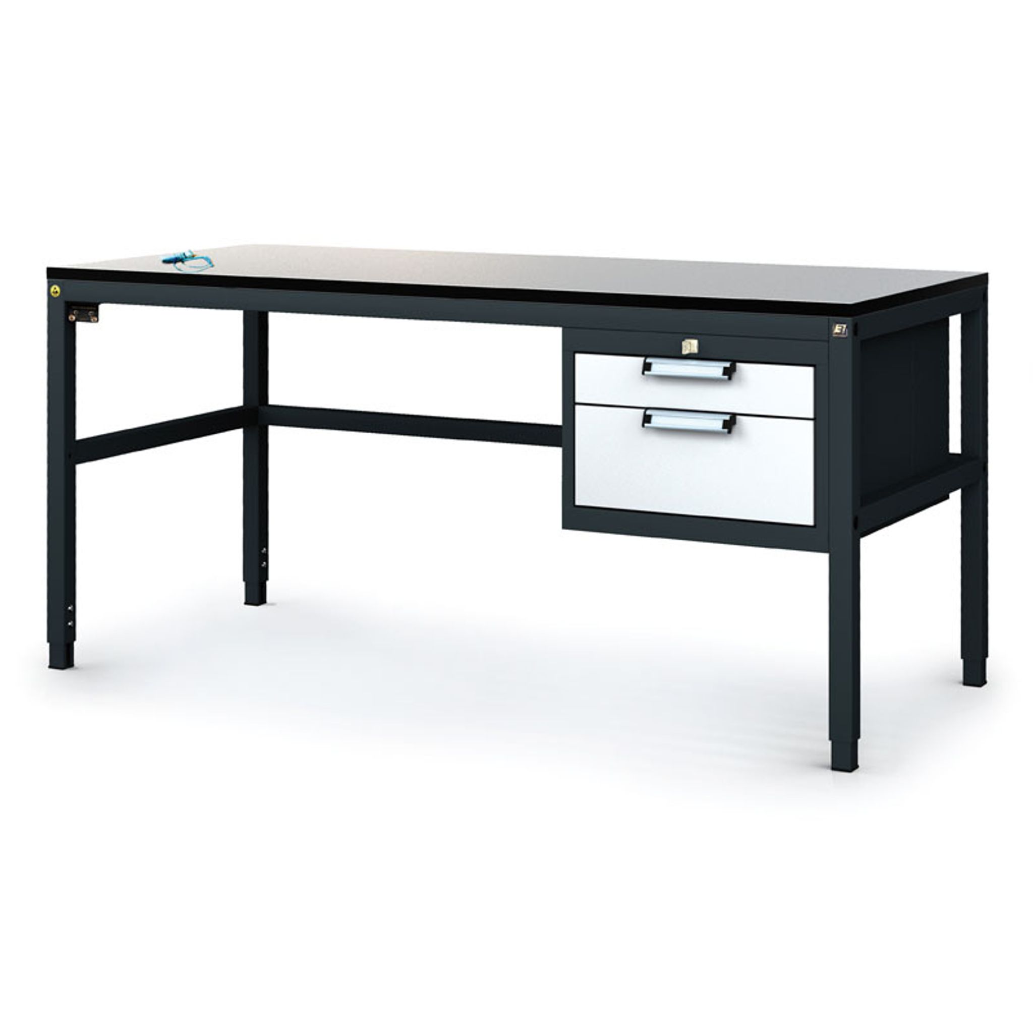 Antystatyczny stół warsztatowy ESD, 2 skrzynka szufladowa na narzędzia, 1600 x 800 x 745-985 mm
