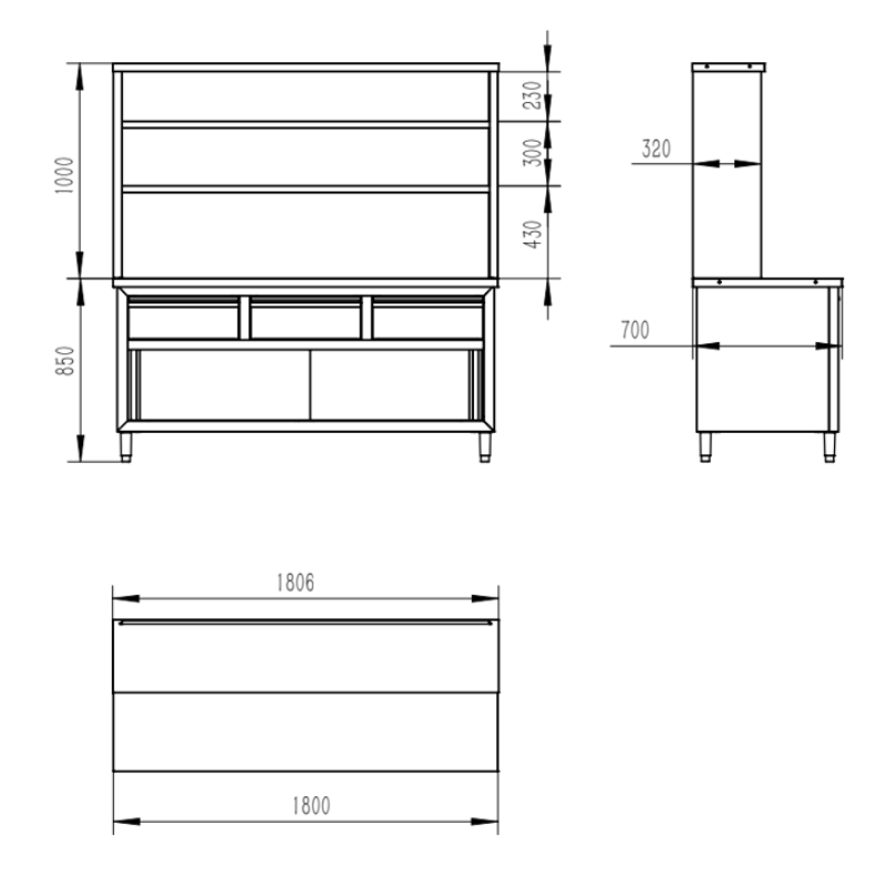 B2B Partner Arbeitstisch aus Edelstahl mit Schrank, Schubladen und Regalen, 1800 x 700 x 1850 mm 2