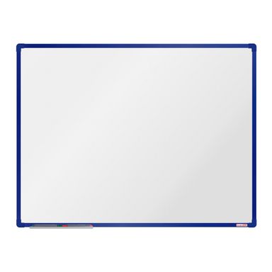 Biała magnetyczna tablica do pisania boardOK 1200 x 900 mm, niebieska rama