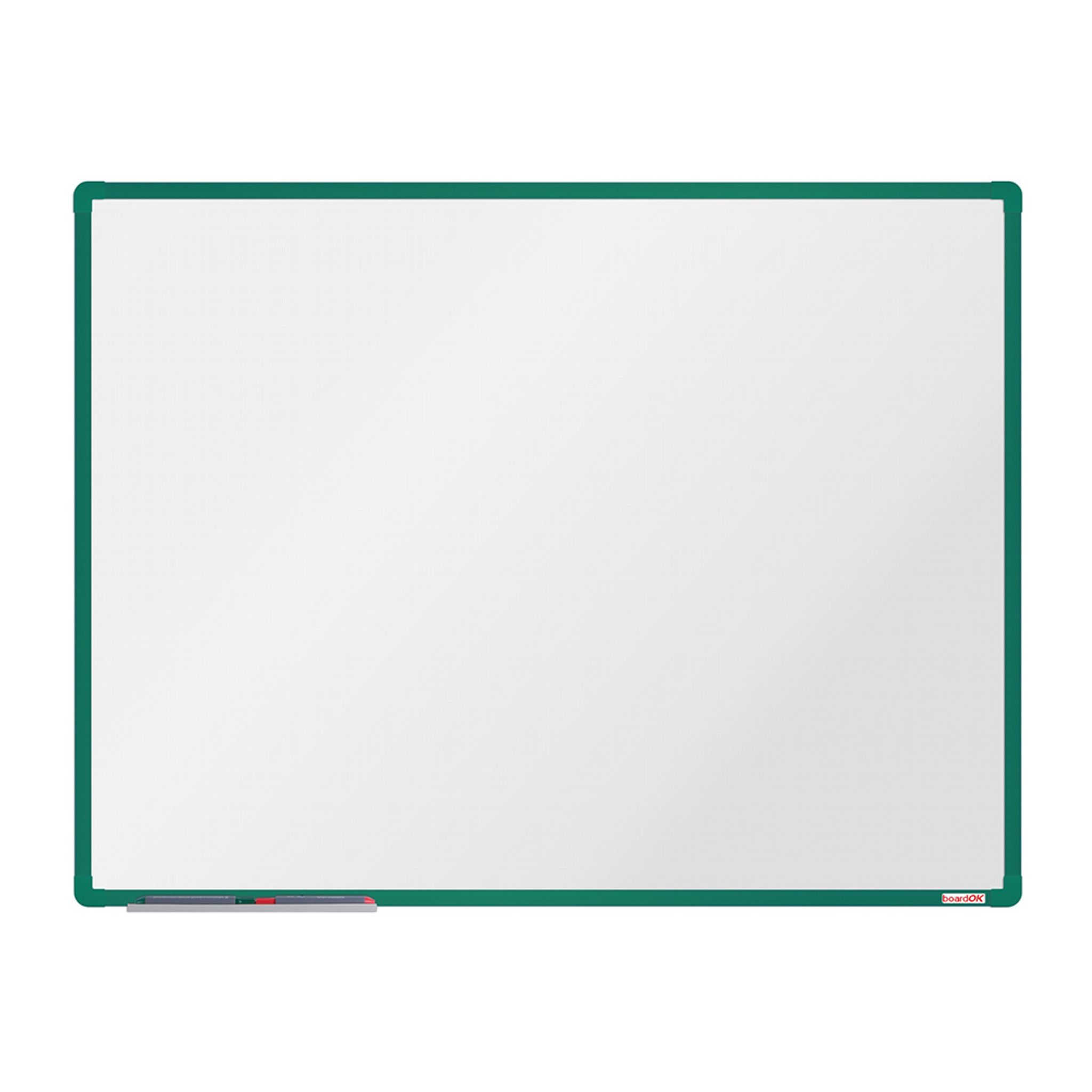 Biała magnetyczna tablica do pisania boardOK 1200 x 900 mm, zielona rama