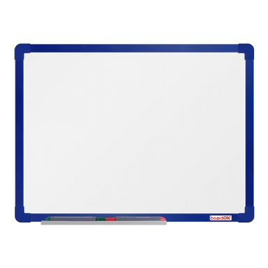 Biała magnetyczna tablica do pisania boardOK 600 x 450 mm, niebieska aluminiowa rama