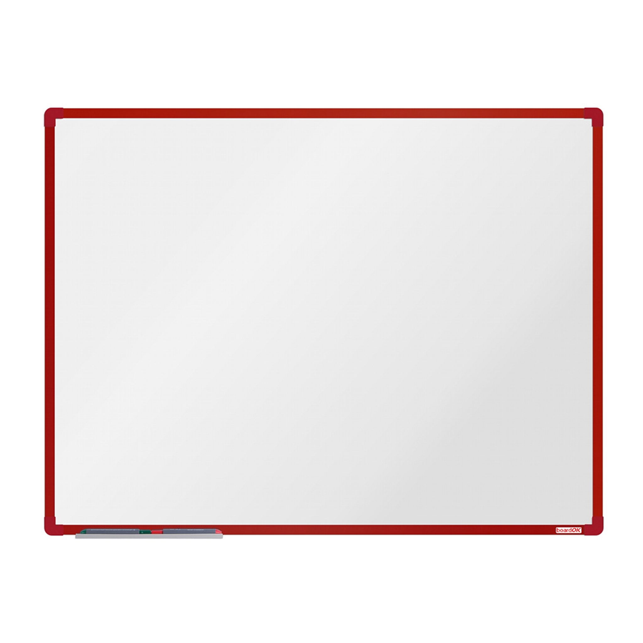 Biela magnetická popisovacia tabuľa boardOK, 1200 x 900 mm, červený rám