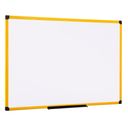 Biela popisovacia tabuľa na stenu, magnetická, žltý rám, 900 x 600 mm