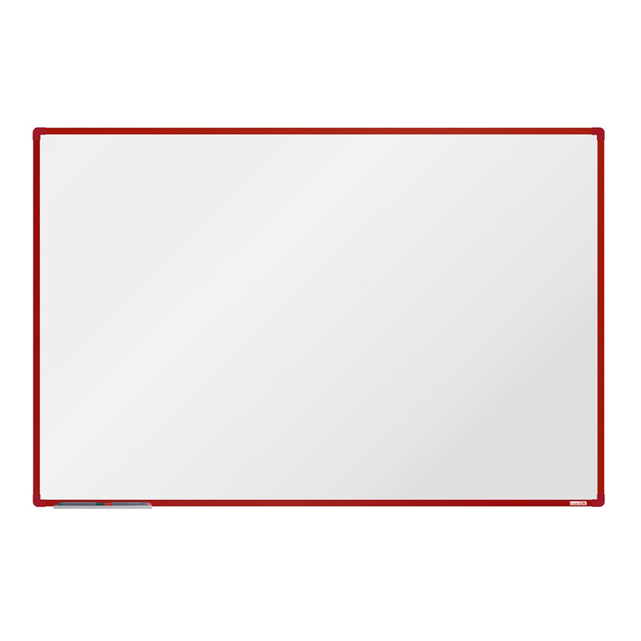 Bílá magnetická popisovací tabule boardOK, 1800 x 1200 mm, červený rám