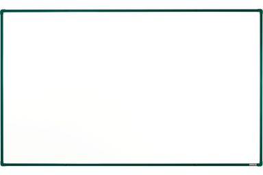 Bílá magnetická popisovací tabule s keramickým povrchem boardOK, 2000 x 1200 mm, zelený rám