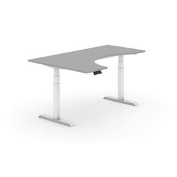 Biurko z elektryczną regulacją wysokości, 625-1275 mm, ergonomiczne lewe, 1800x1200 mm, szary, biała podstawa