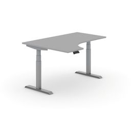 Biurko z elektryczną regulacją wysokości PRIMO ADAPT, 1600 x 1200 x 625-1275 mm, ergonomiczne lewe, szary, szara podstawa