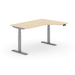 Biurko z elektryczną regulacją wysokości PRIMO ADAPT, 1600 x 1200 x 625-1275 mm, ergonomiczne prawe, brzoza, szara podstawa