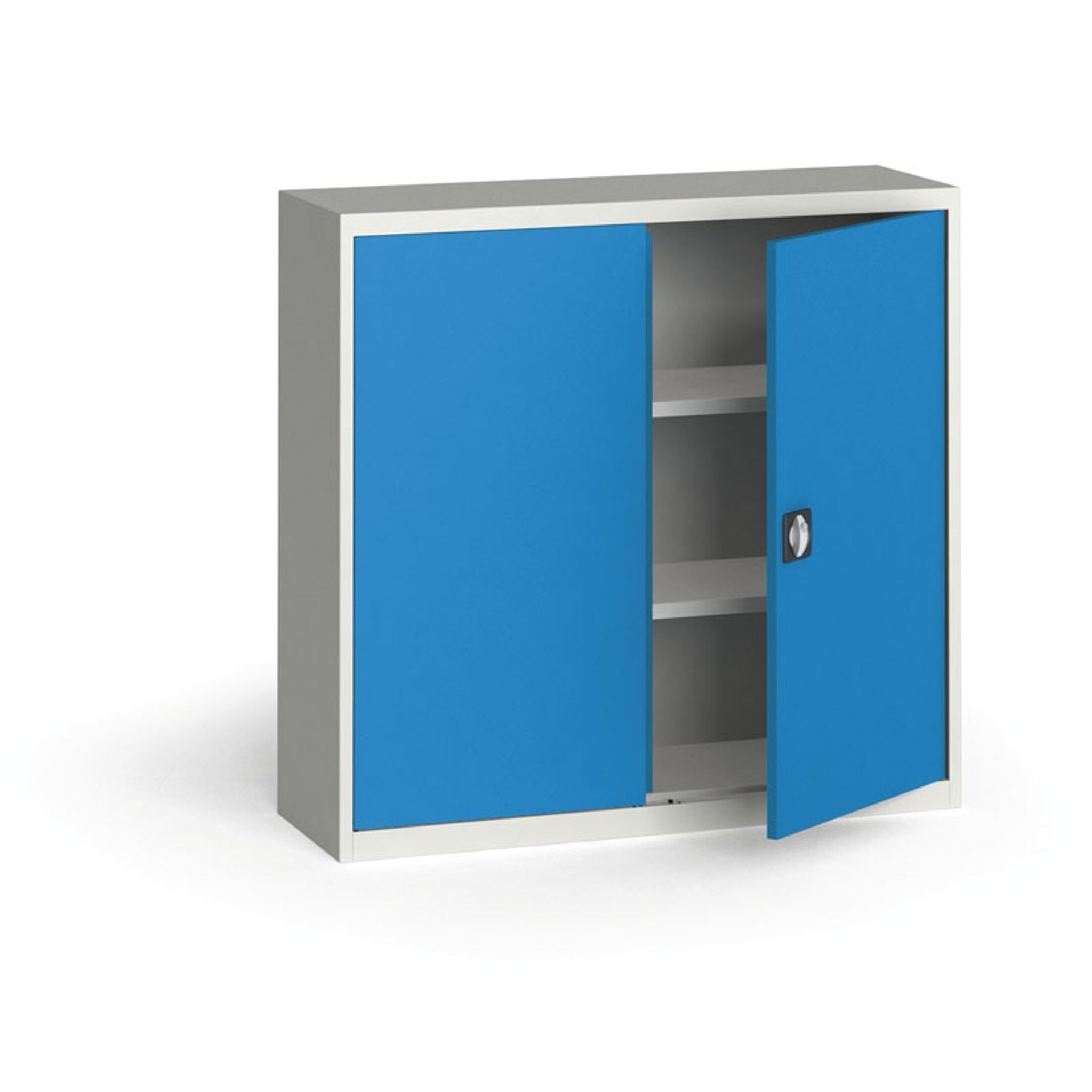 Blechschrank, 1150 x 1200 x 400 mm, 2 Regalböden, grau/blau