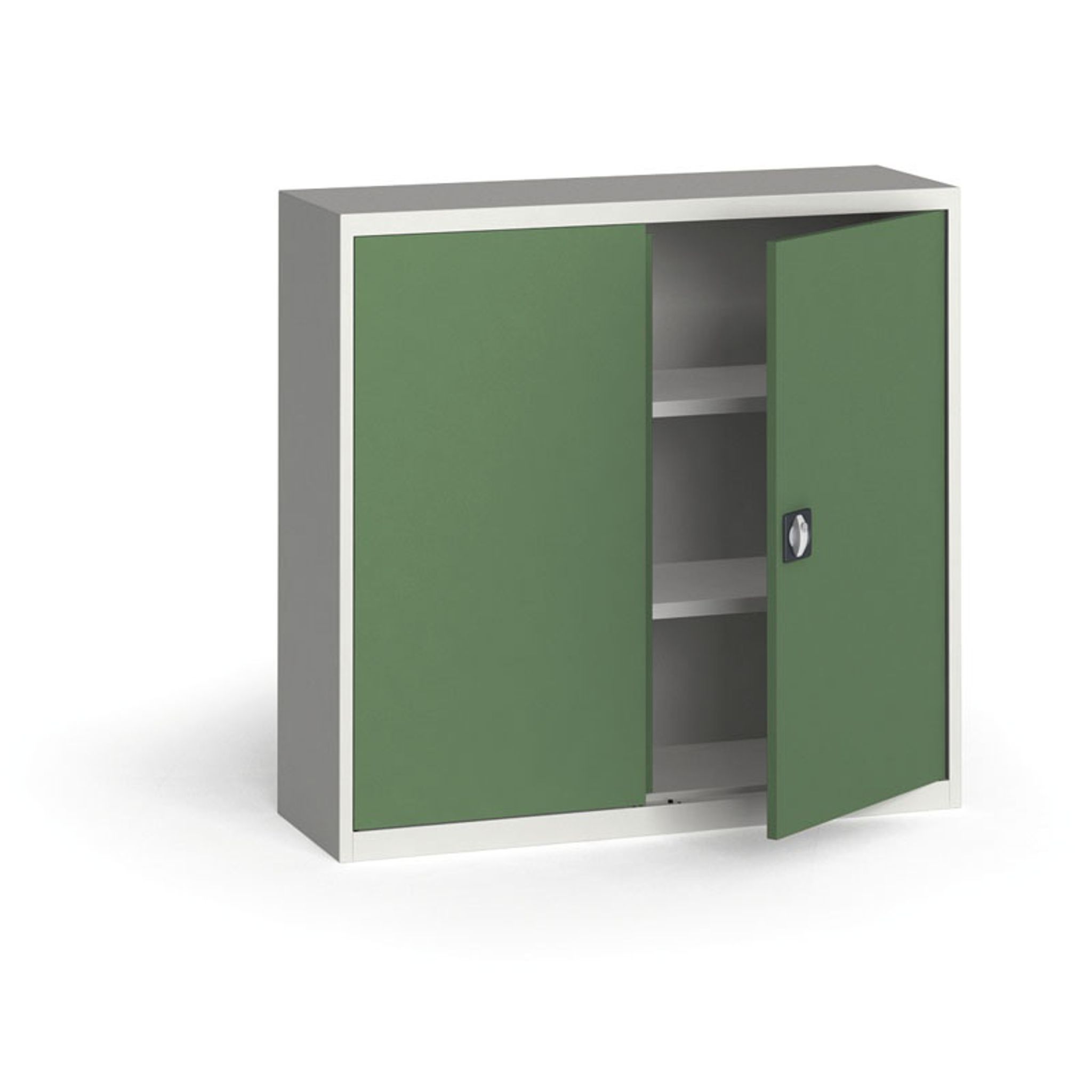 Blechschrank, 1150 x 1200 x 400 mm, 2 Regalböden, grau/grün