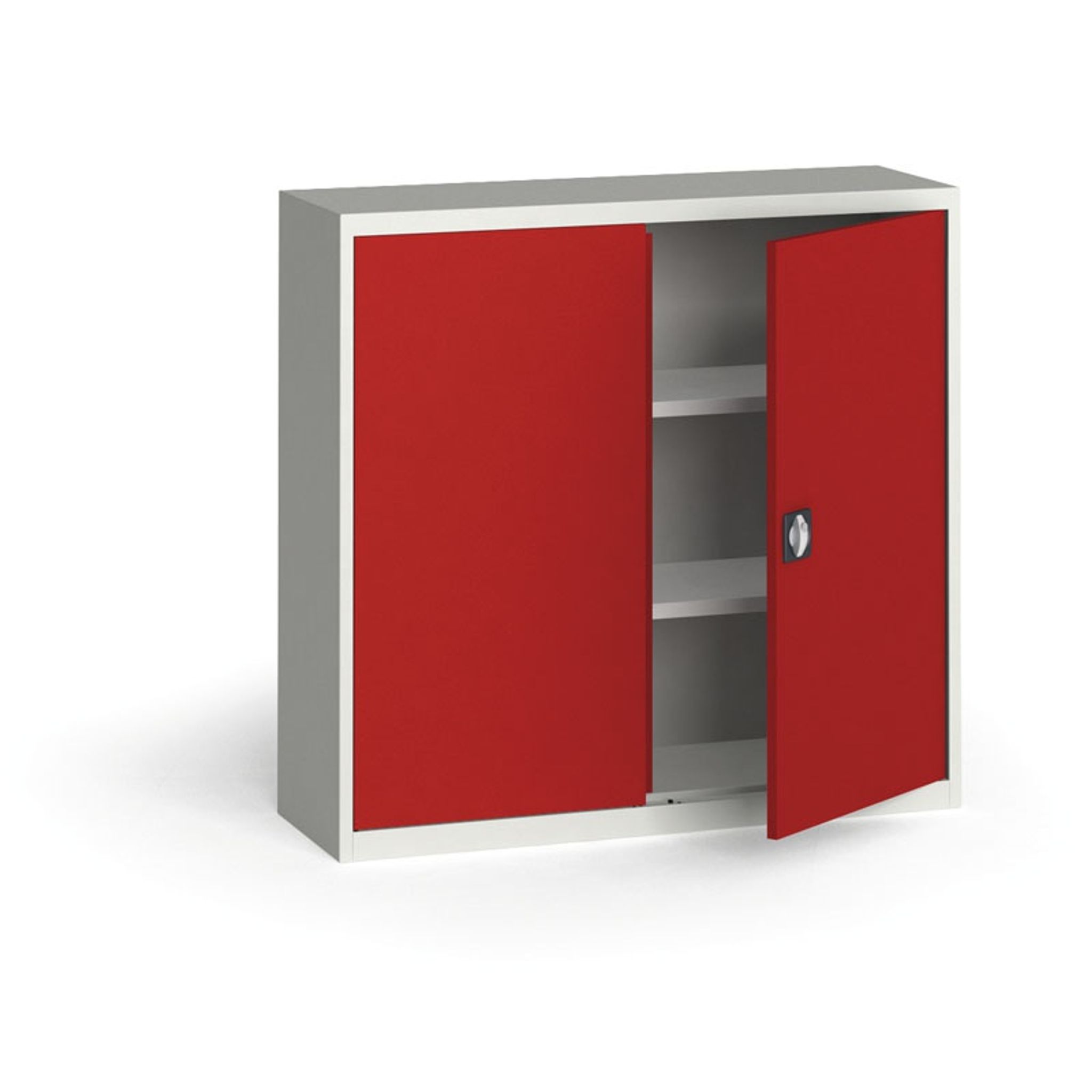 Blechschrank, 1150 x 1200 x 400 mm, 2 Regalböden, grau/rot