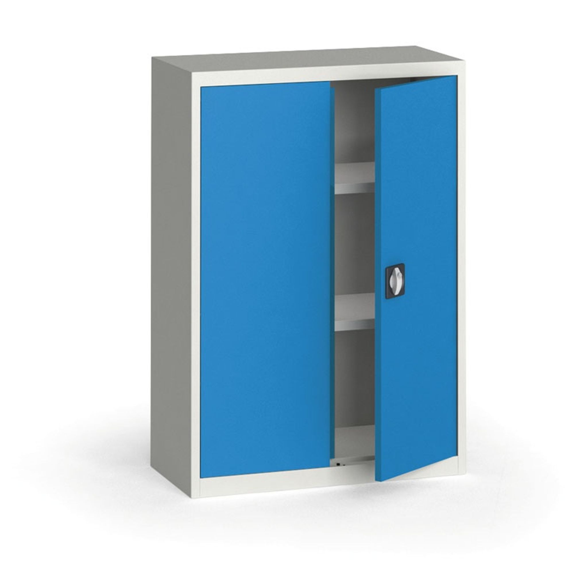 Blechschrank, 1150 x 800 x 400 mm, 2 Regalböden, grau/blau