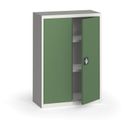 Blechschrank, 1150 x 800 x 400 mm, 2 Regalböden, grau/grün