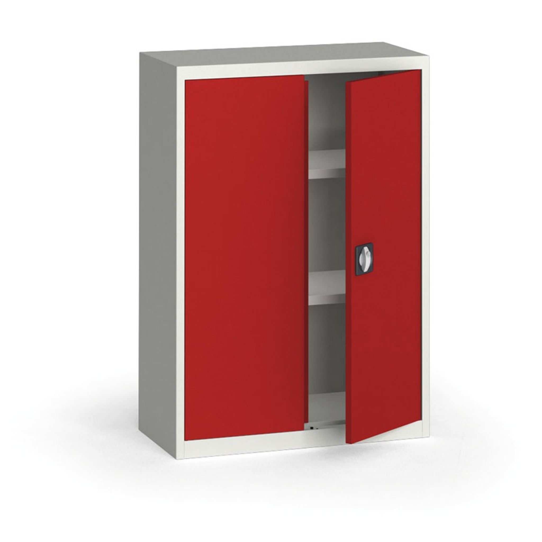 Blechschrank, 1150 x 800 x 400 mm, 2 Regalböden, grau/rot