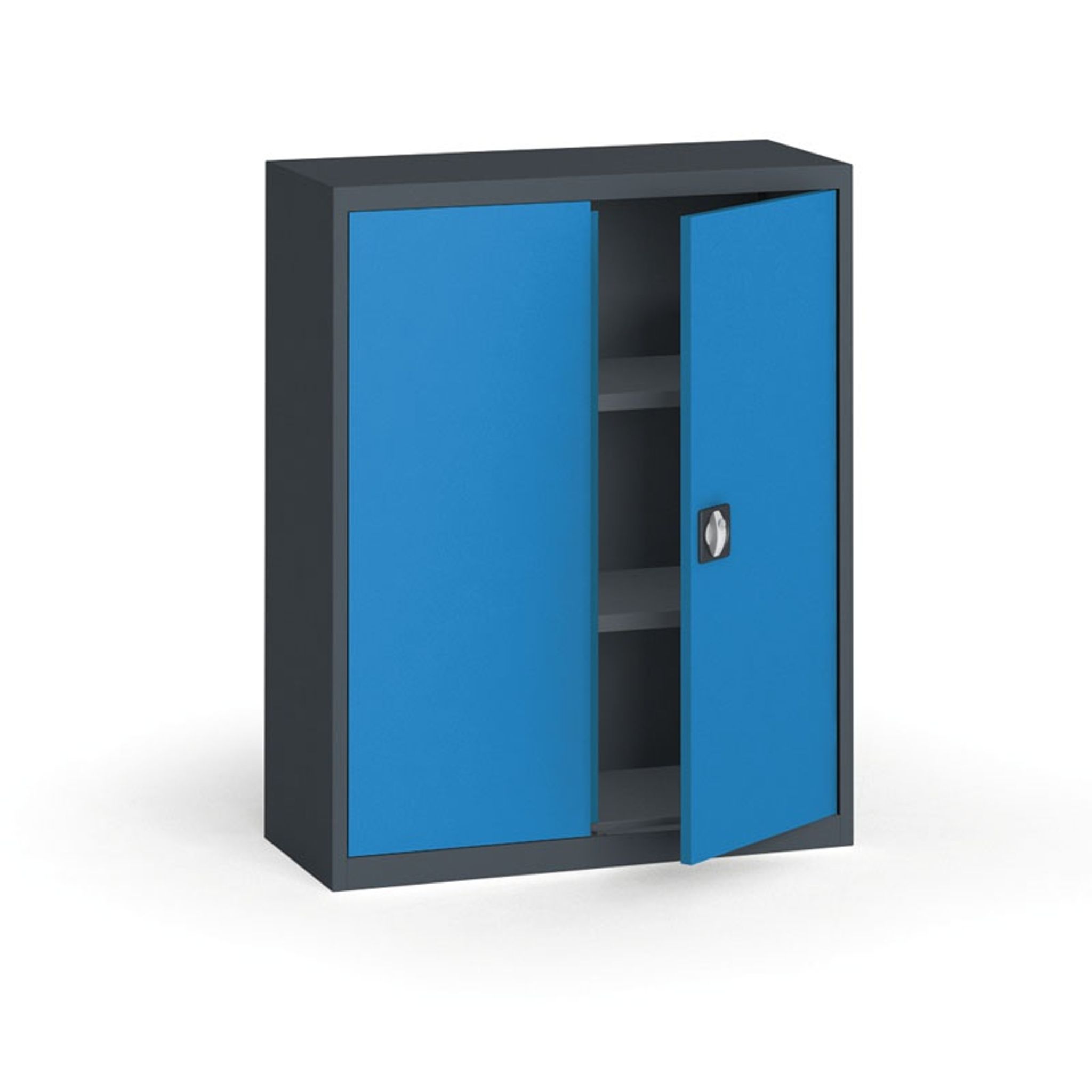 Blechschrank, 1150 x 950 x 400 mm, 2 Regalböden, Anthrazit/blau